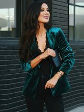 Aurohaya Velvet Blazer for Women with Notch Lapel Elegant Vintage Single-Breasted Long-Sleeve Jacket
